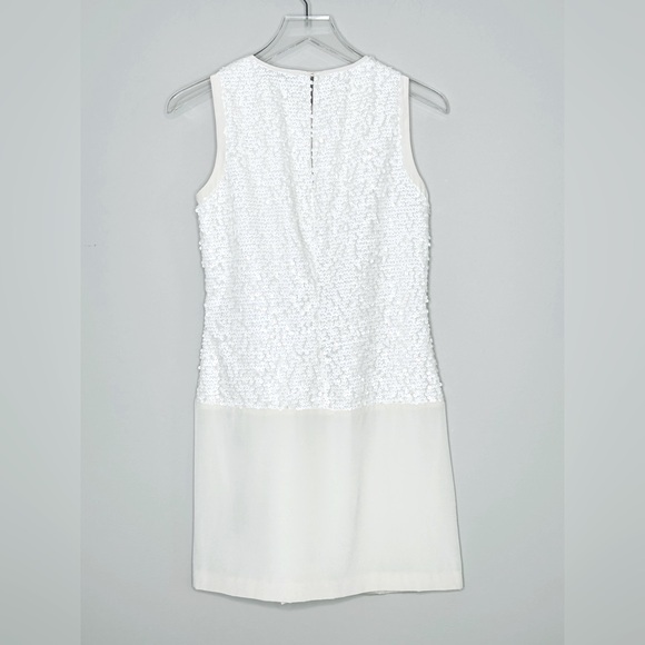 Tibi Sequined Insert Ivory Cream Silk Blend Shift Dress Size 4 - Picture 2 of 13